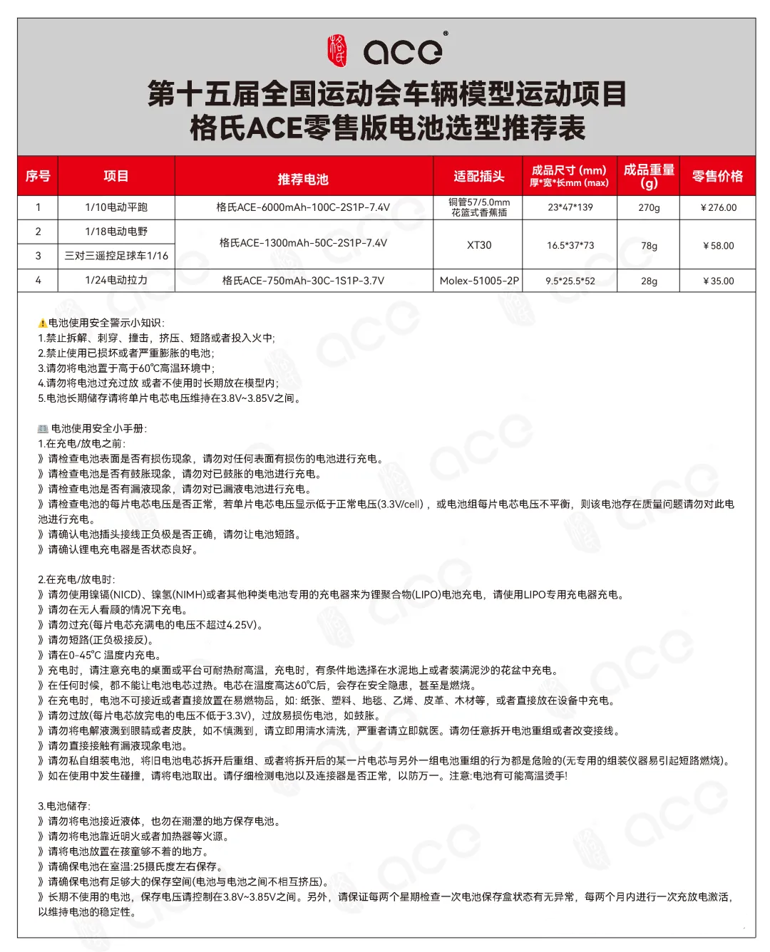 车辆模子项目-格氏电池选型推荐表